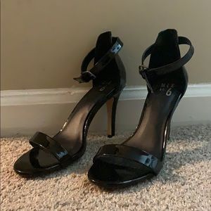 Black paten leather strap sandals